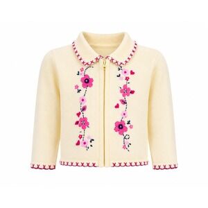 Kiks Yellow Floral Embroidered Zip Up Knit Cardigan Sweater Girls 3T grandmacore